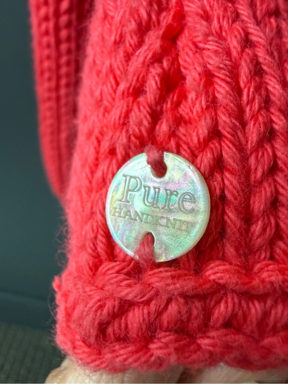 Pure Handknit brand Bright coral Chunky 100% cott Knit Sweater. L 12/14 Canada - Picture 5 of 15
